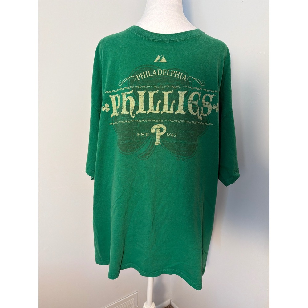Majestic Philadelphia Phillies St Patricks Day Green T-Shirt Mens 2XL Shamrock